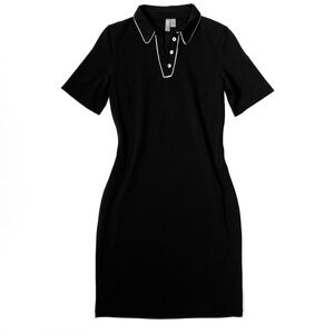 ASOS Design Polo Shirt Dress in Black w/ White Piping Trim US 4